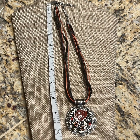 Marie MultiStrand Rose Medallion Necklace with rhinestones - Picture 6 of 7